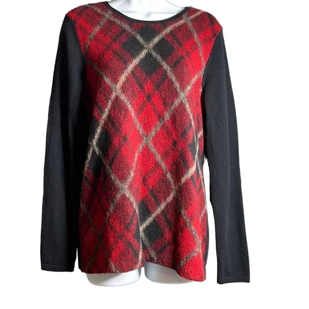 J. Jill plaid wool front accent sweater size S